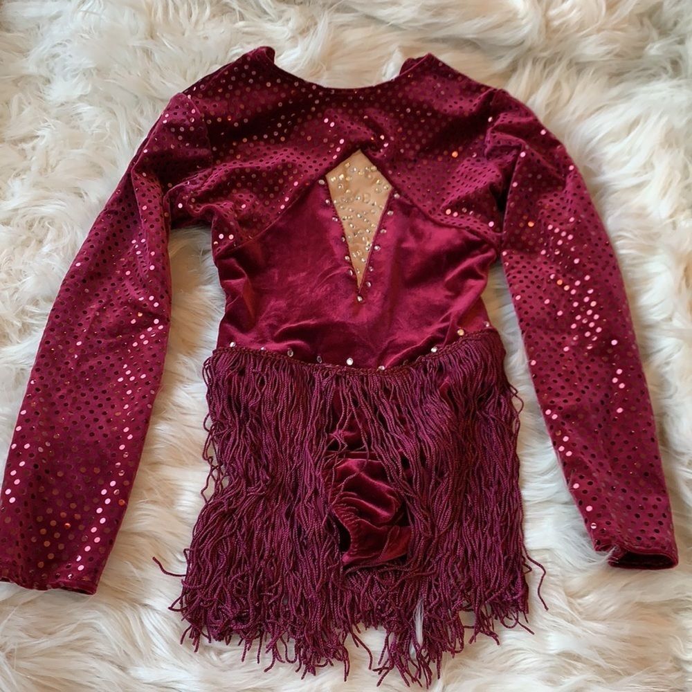 Artstone maroon velvet fringe dance costume Size Medium Child